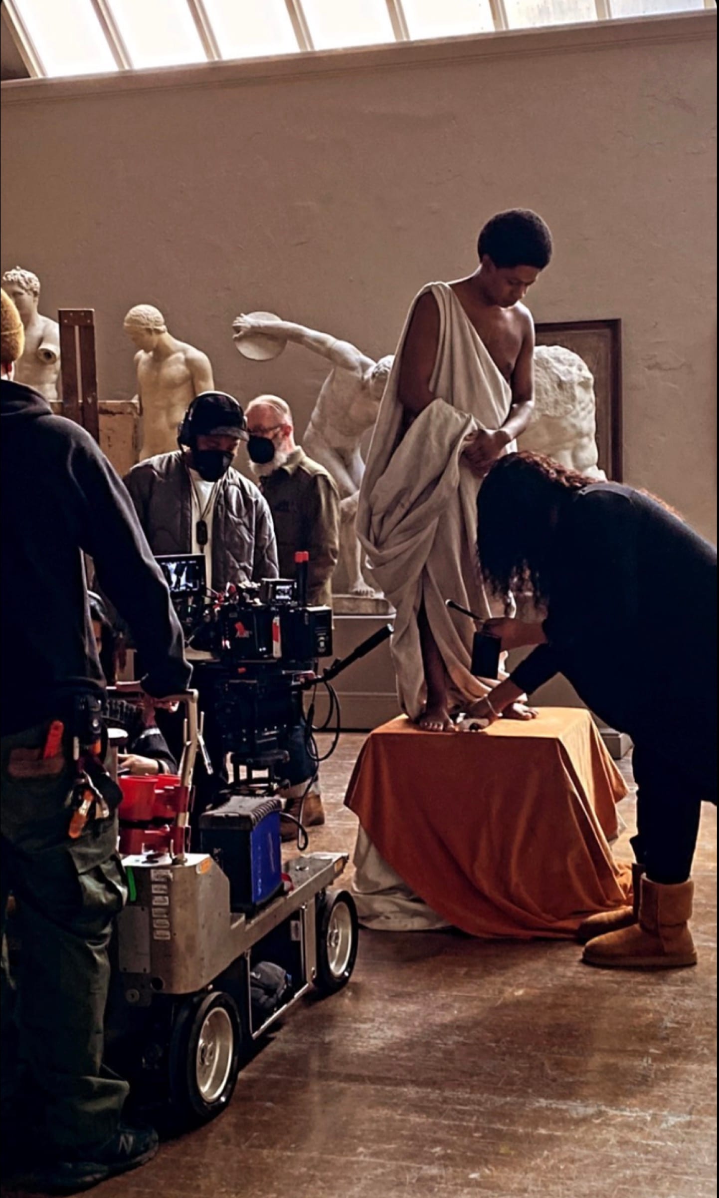 The camera crew between takes