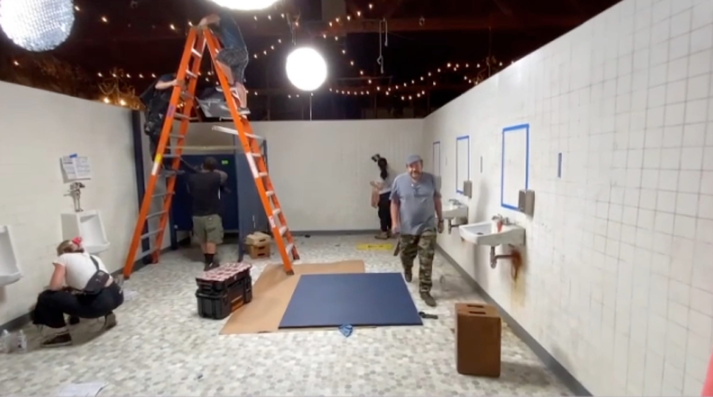 The crew at work on an interior build